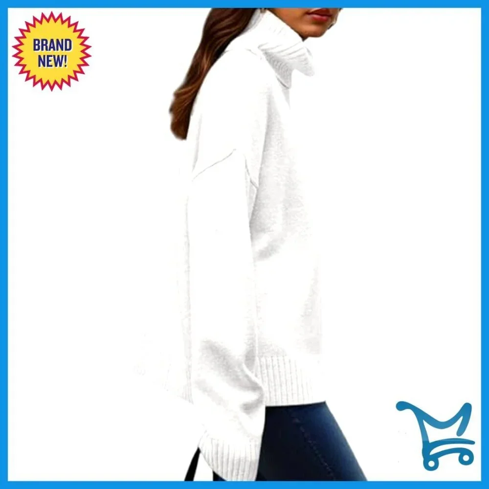 Chunky Knit Turtleneck Sweater Oversized Loose Fit Cozy Pullover Fall Winter